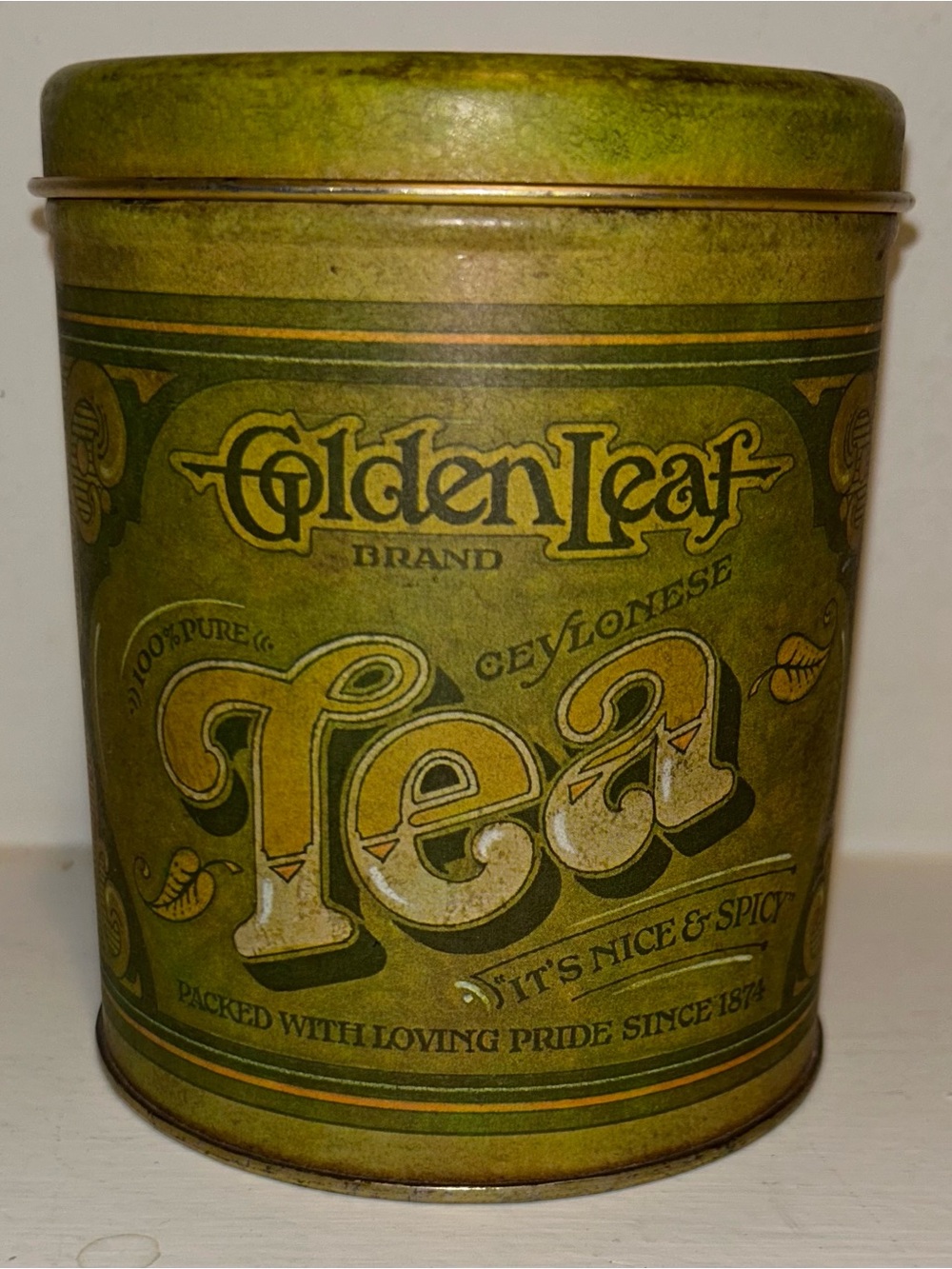 Vintage Green Tea Tin - Decorative Home Accent
